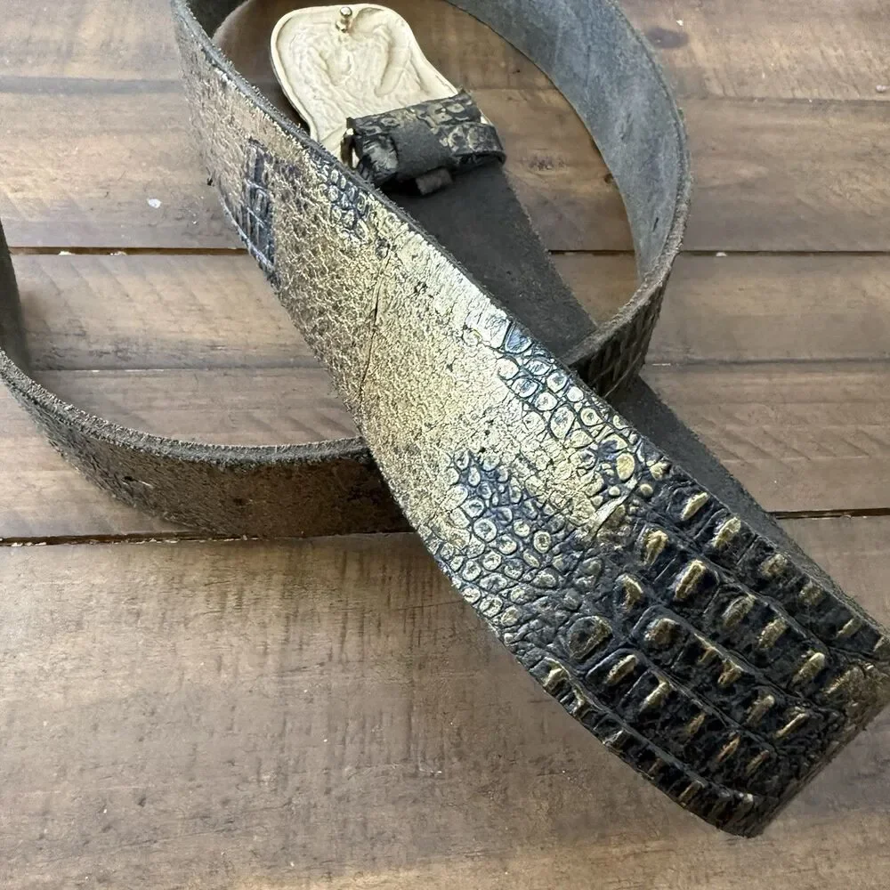 Vintage Antoniazzi Firenze Y2K Gold Nugget Italy genuine Leather Mens Belt Sz XL